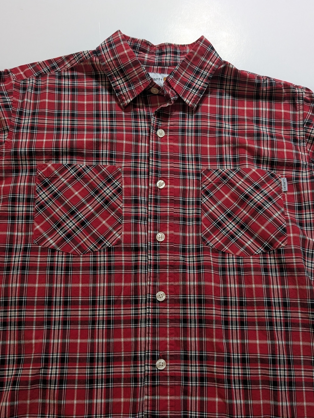 Carhartt Red Black Plaid Button-Down Work Shirt